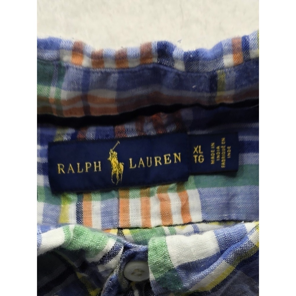 Ralph Lauren Men's Blue, Green, Orange Summer Linen Plaid Shirt. Size XL - Picture 7 of 8